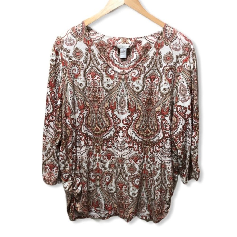 {Chico’s} Paisley Printed Ruched Sides Top